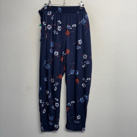 NWT Jessica Simpson Floral Pants XL Navy Blue PUll On Cadie - Picture 1 of 8